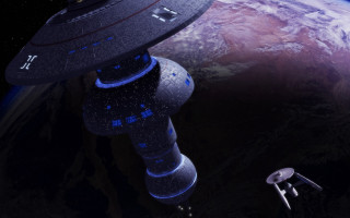 Space station aurora matte painting - a space station in the middle of a planet free wallpaper