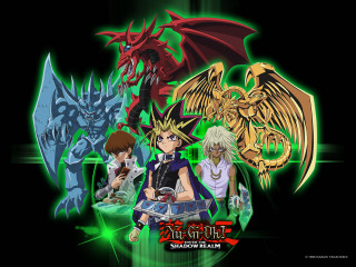 Anime characters green red colors - a line free wallpaper