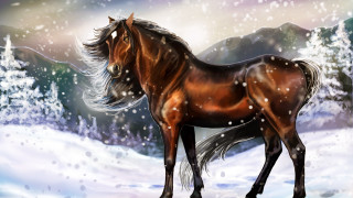 Horse snow mountain fantasy digital - back free wallpaper