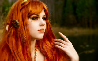 Red hair yellow flower gothic - impressionist free wallpaper