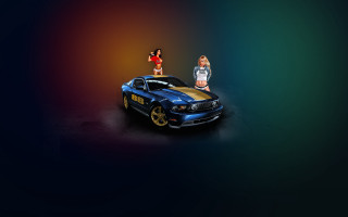 Two girls car yellow stripe - top of a car free wallpaper