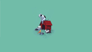 Dog laptop mouse red doghouse - isometric free wallpaper