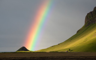 Rainbow mountain hill house green - a green hillside free wallpaper
