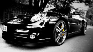Black porsche night highcontrast monochrome - a fence and trees free wallpaper