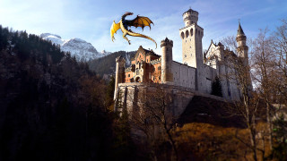 Dragon castle mountain blue sky - matte fantasy painting free wallpaper