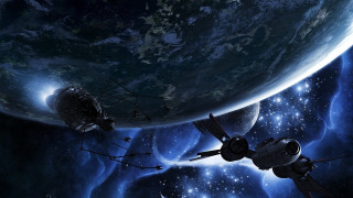 Space station galaxy star planet 2 - a distant planet in the foreground free wallpaper