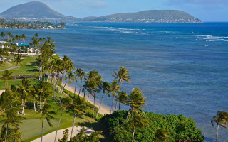 Beach palm trees mountain ocean - a beach free wallpaper for desktop