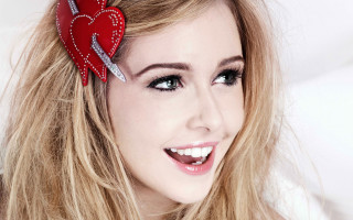 Woman red heart red hair - a red heart free wallpaper