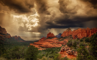 Mountain forest rocks cloudy sunset - the cloud free wallpaper