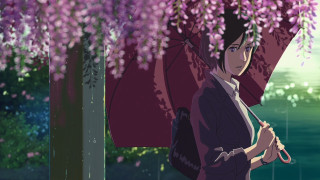 Woman umbrella purple flowers tree - an umbrella in front free wallpaper
