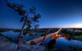 Bridge river tree night lights - a bridge over a river free wallpaper