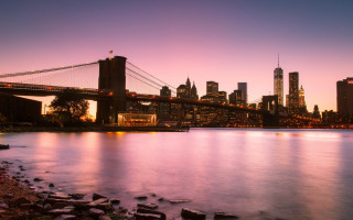 City skyline bridge river sunset 3 - a bridge and a river free wallpaper