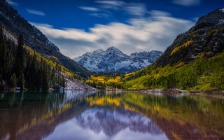 Mountain lake trees clouds sunset 4 - tree and mountains free wallpaper
