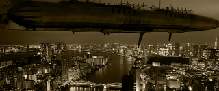 Airplane night city lights river - over a city free wallpaper