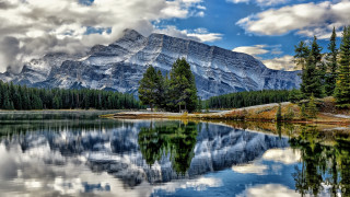 Mountain lake trees clouds blue - the foreground free wallpaper