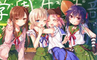 Girls school uniforms group photo 3 - a picture together in front free wallpaper