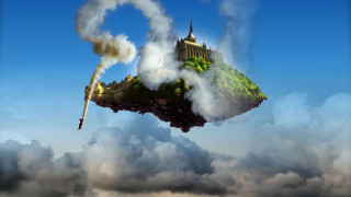 Floating castle sky chimneys matte - a tower free wallpaper