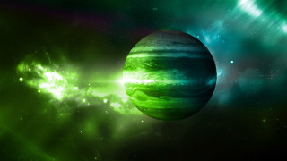Green planet glow starfield aurora - space art free wallpaper