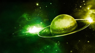 Green planet ring space stars - star and dust free wallpaper