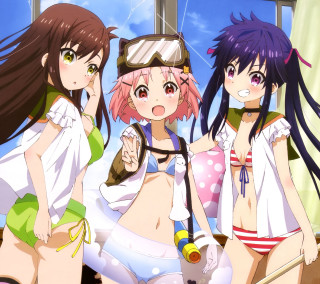 Anime girls posing window sky - a picture together free wallpaper