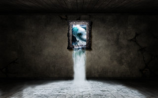 Surrealism waterfall mouth mirror person - a surrealist painting free wallpaper