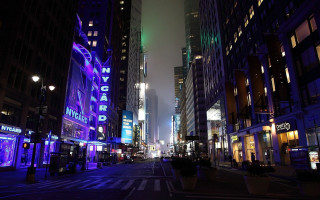 Neon city street fog holography - volumetric fog free wallpaper