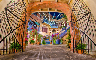 Large archway staircase potted plants - a staircase free wallpaper