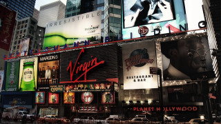 Large building billboards cars nyc - neon free wallpaper