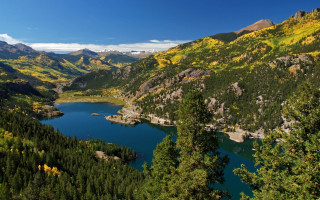 Lake mountains trees blue sky 53 - the middle of the day free wallpaper
