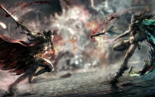 Fantasy creatures battle women armor 2 - game art free wallpaper