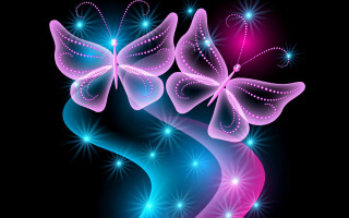 Colorful butterflies stars black pink - butterfly free wallpaper