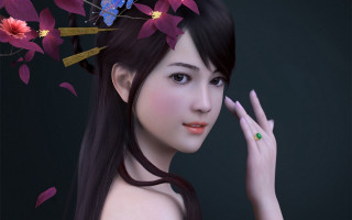 Woman flower crown butterfly pose - a finger free wallpaper