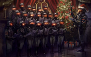 Christmas armor santa sword glowing - dystopian art free wallpaper