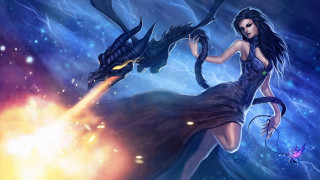Woman dragon firework night sky - a woman in a dress free wallpaper