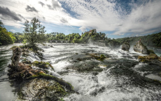 River waterfall trees clouds landscape - river free wallpaper