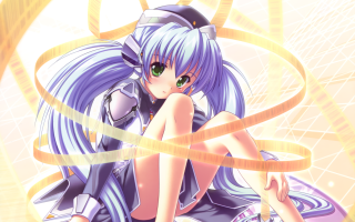 Anime girl blue hair green 7 - a yellow ribbon free wallpaper