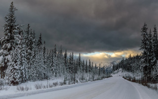 Snowy forest road nature mountain - dramatic free wallpaper