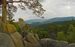 Mountain range forests rivers rocks - a high point of view free wallpaper