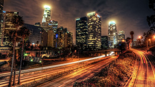 City skyline train freeway night - elbridge ayer burbank free wallpaper