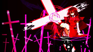 Woman chair cross pentagram background - gothic free wallpaper