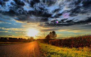 Sunset road field trees clouds - the distance free wallpaper