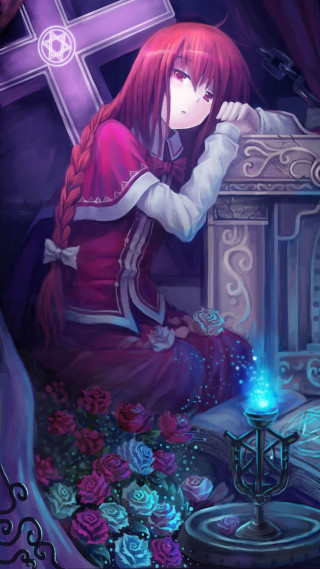Girl bench cross candle room - fantasy art free wallpaper