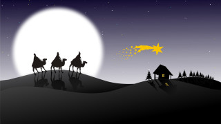 Wise men camels desert night 2 - storybook illustration free wallpaper