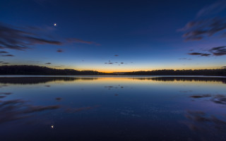 Lake moon clouds planet city - widescreen free wallpaper