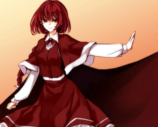 Woman red dress white collared - a brown background free wallpaper