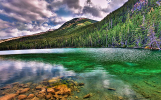 Lake forest mountain cloudy sunset - free forest wallpaper