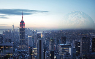 City skyline moon aurora architecture - distant free wallpaper