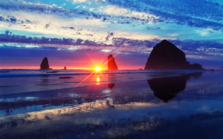 Sunset beach rock formation clouds 2 - a sunset free wallpaper