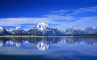 Mountain range reflection lake clouds 2 - the still water of a lake free wallpaper