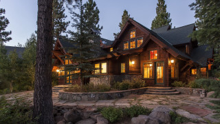 Large house stone walkway tree - kinkade free wallpaper